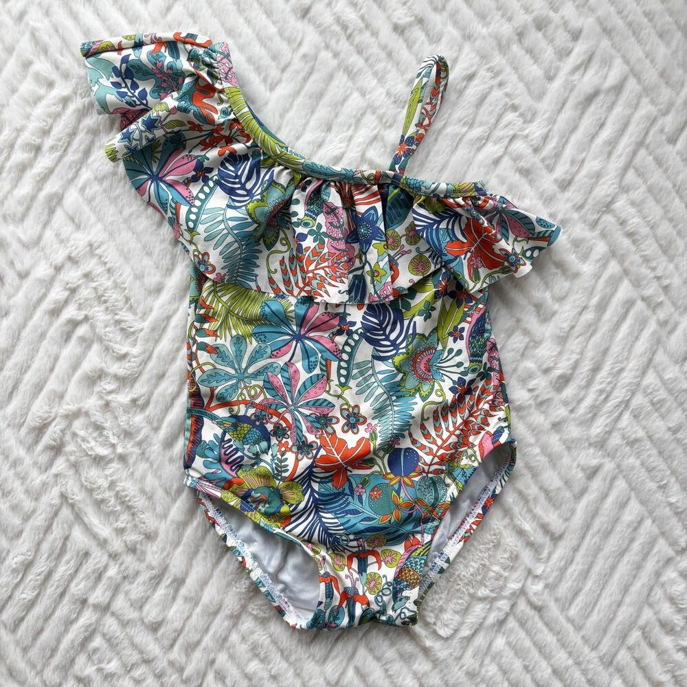 Janie and Jack 12-18M Tropical Floral One Shoulder Ruffle Swimsuit